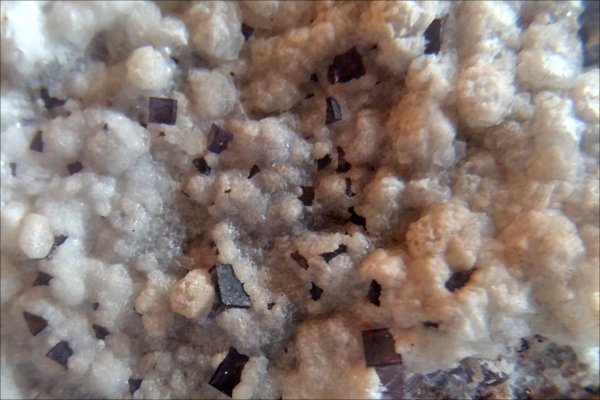 cristales de fluorita en una matriz de calcita de las minas de Benínar